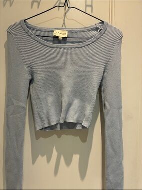 Freshman 1996 Light Blue Ribbed Long Sleeve Crop Top